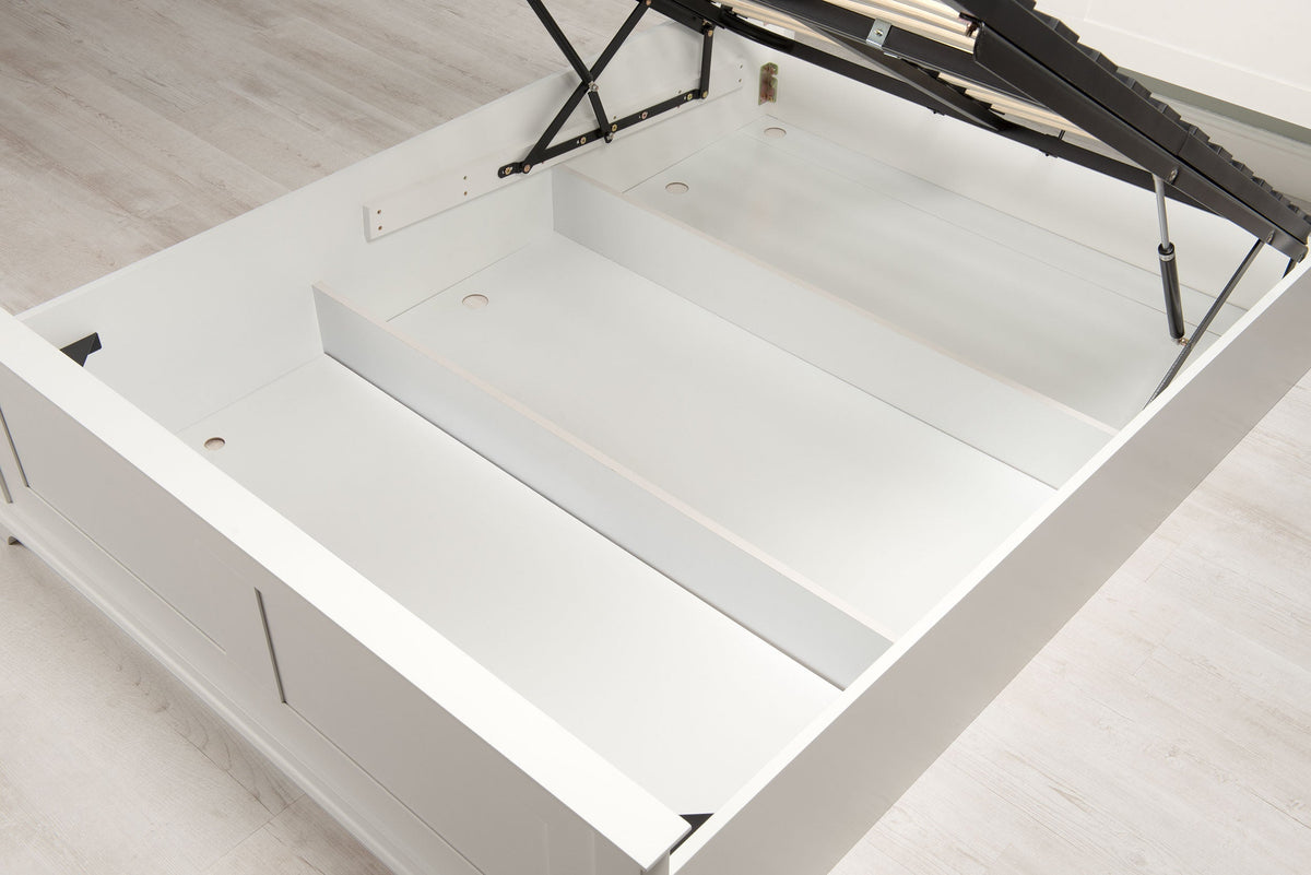 Chilgrove Bright White Ottoman Storage Bed Frame - 4ft6 Double - The Oak Bed Store