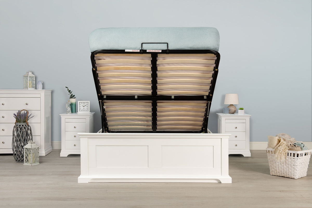 Chilgrove Bright White Ottoman Storage Bed Frame - 4ft6 Double - The Oak Bed Store