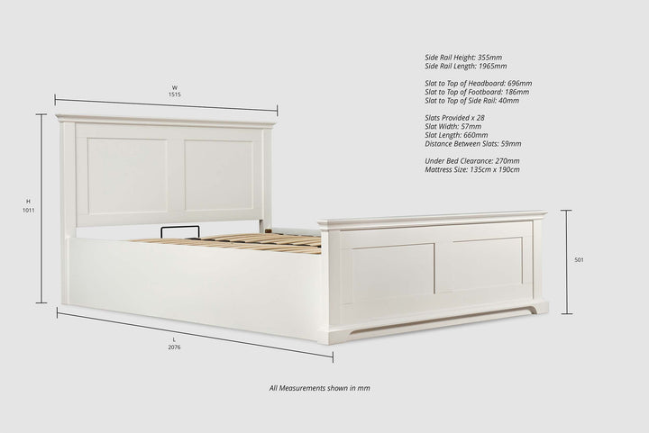 Chilgrove Bright White Ottoman Storage Bed Frame - 4ft6 Double - The Oak Bed Store