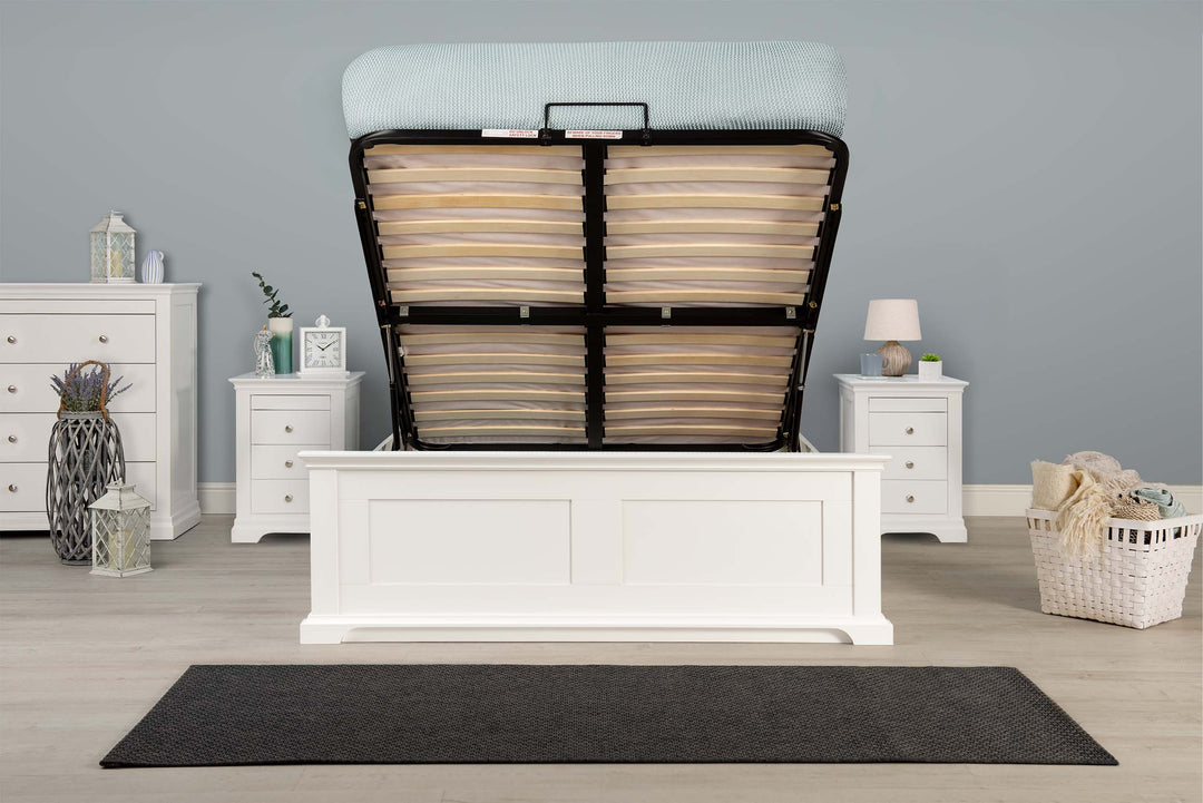 Chilgrove Bright White Ottoman Storage Bed Frame - 4ft6 Double - The Oak Bed Store