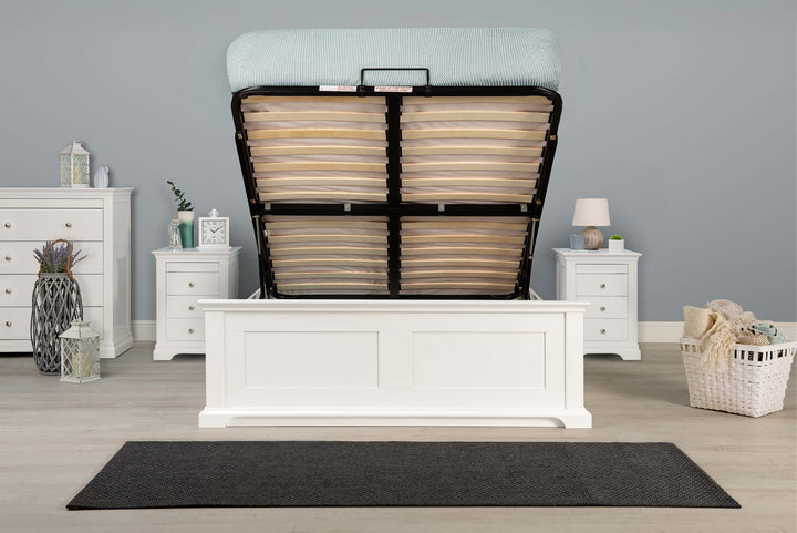 Chilgrove Bright White Ottoman Storage Bed Frame - 4ft6 Double - The Oak Bed Store