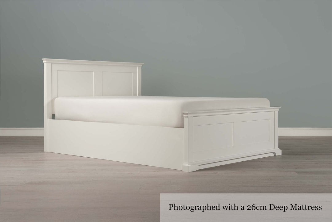 Chilgrove Bright White Ottoman Storage Bed Frame - 4ft6 Double - The Oak Bed Store