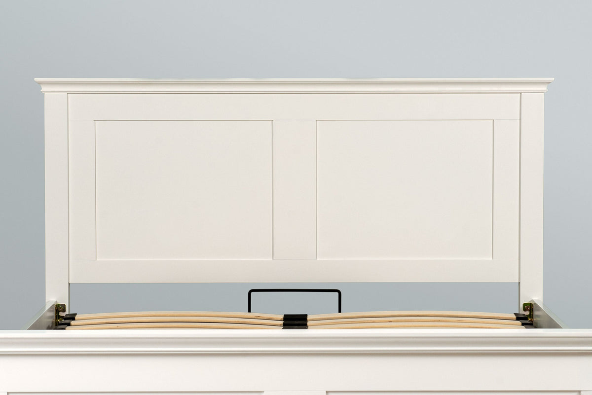 Chilgrove Bright White Ottoman Storage Bed Frame - 4ft6 Double - The Oak Bed Store
