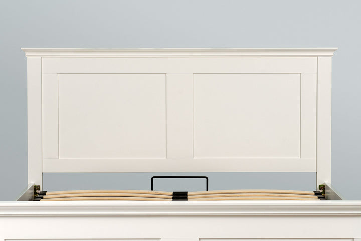 Chilgrove Bright White Ottoman Storage Bed Frame - 4ft6 Double - The Oak Bed Store