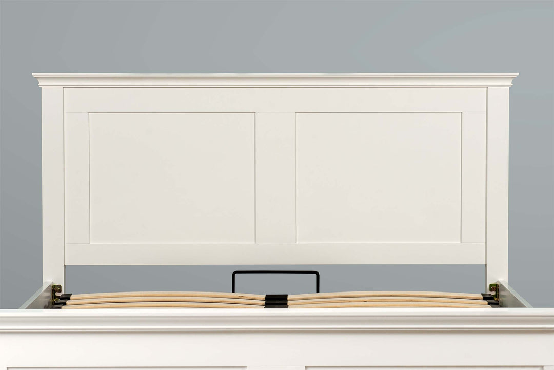 Chilgrove Bright White Ottoman Storage Bed Frame - 4ft6 Double - The Oak Bed Store