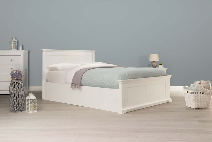 Chilgrove Bright White Ottoman Storage Bed Frame - 4ft6 Double - The Oak Bed Store