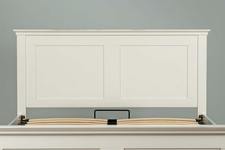Chilgrove Bright White Ottoman Storage Bed Frame - 4ft6 Double - The Oak Bed Store