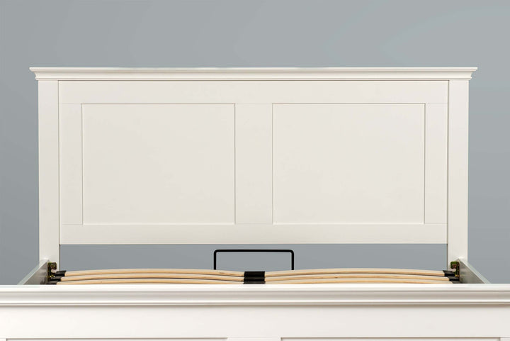 Chilgrove Bright White Ottoman Storage Bed Frame - 5ft King Size - The Oak Bed Store