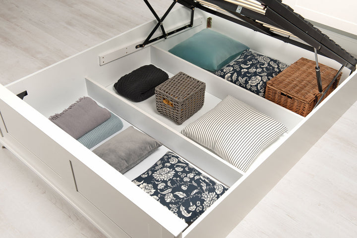 Chilgrove Bright White Ottoman Storage Bed Frame - 5ft King Size - The Oak Bed Store