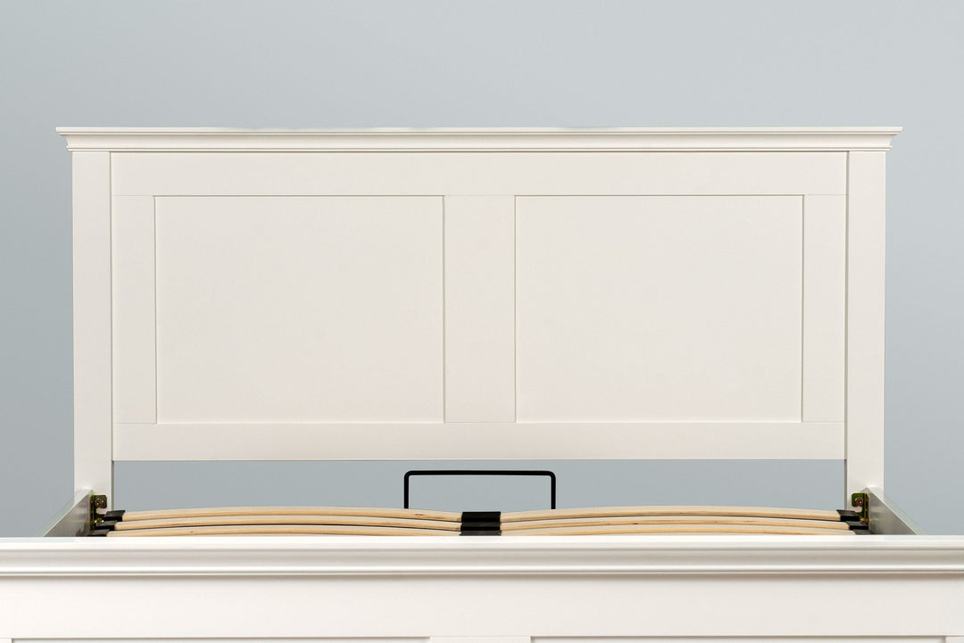 Chilgrove Bright White Ottoman Storage Bed Frame - 5ft King Size - The Oak Bed Store