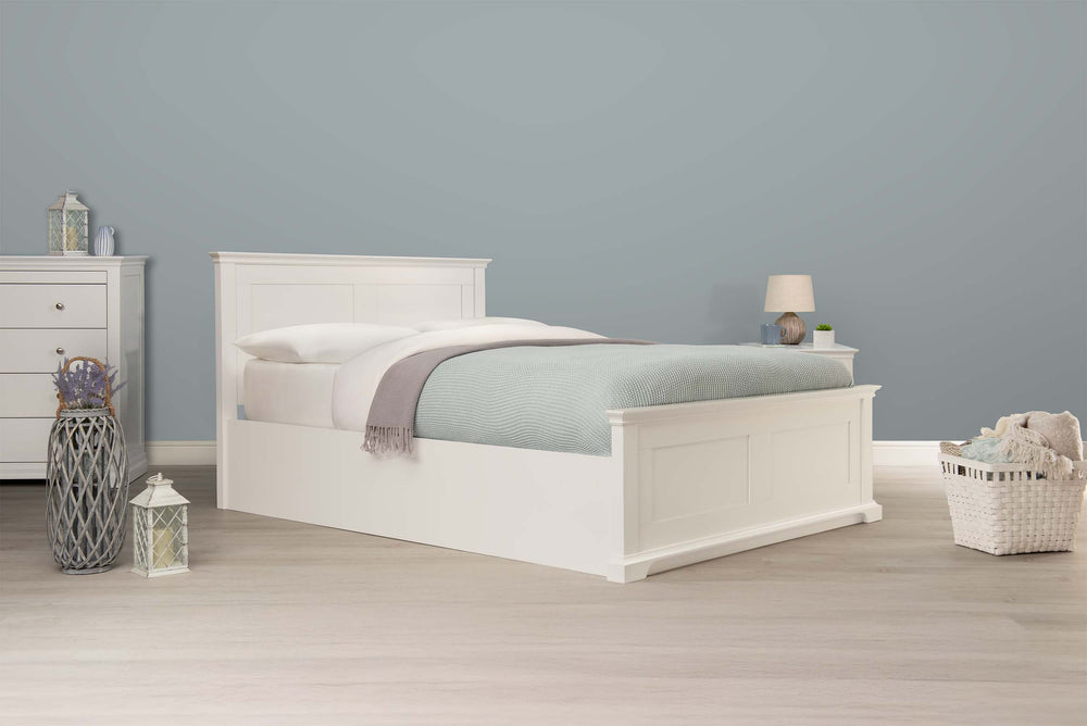 Chilgrove Bright White Ottoman Storage Bed Frame - 5ft King Size - The Oak Bed Store