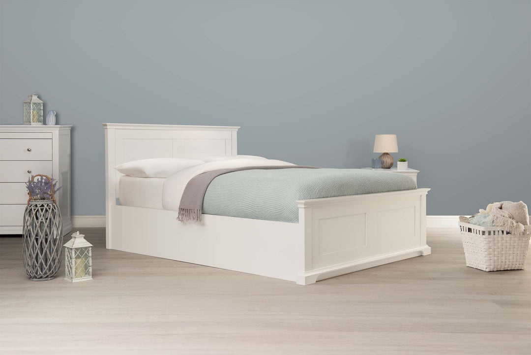 Chilgrove Bright White Ottoman Storage Bed Frame - 5ft King Size - The Oak Bed Store