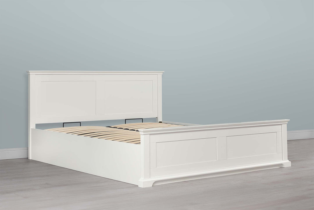 Chilgrove Bright White Ottoman Storage Bed Frame - 6ft Super King - The Oak Bed Store