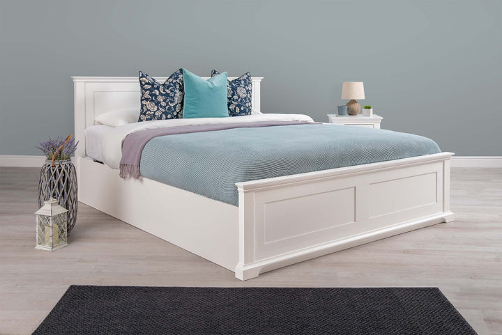 Chilgrove Bright White Ottoman Storage Bed Frame - 6ft Super King - The Oak Bed Store