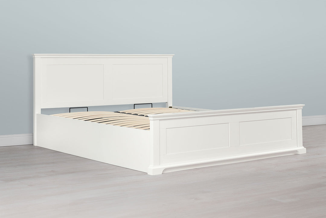 Chilgrove Bright White Ottoman Storage Bed Frame - 6ft Super King - The Oak Bed Store