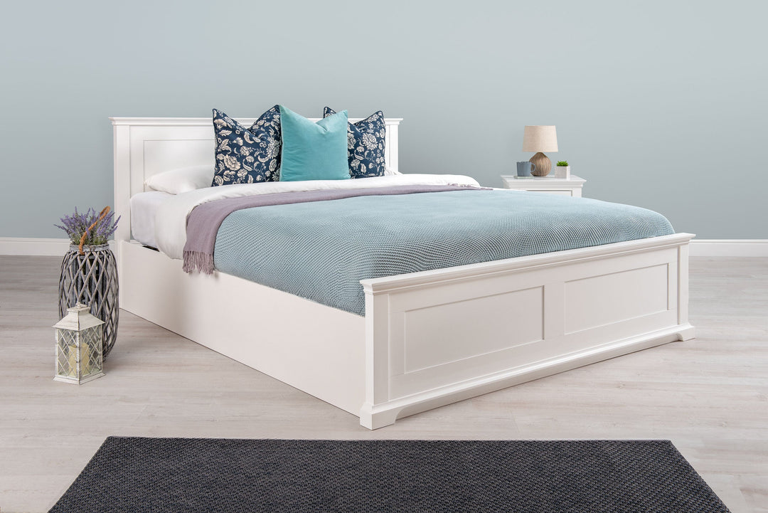 Chilgrove Bright White Ottoman Storage Bed Frame - 6ft Super King - The Oak Bed Store