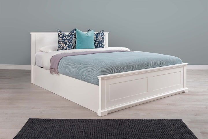 Chilgrove Bright White Ottoman Storage Bed Frame - 6ft Super King - The Oak Bed Store