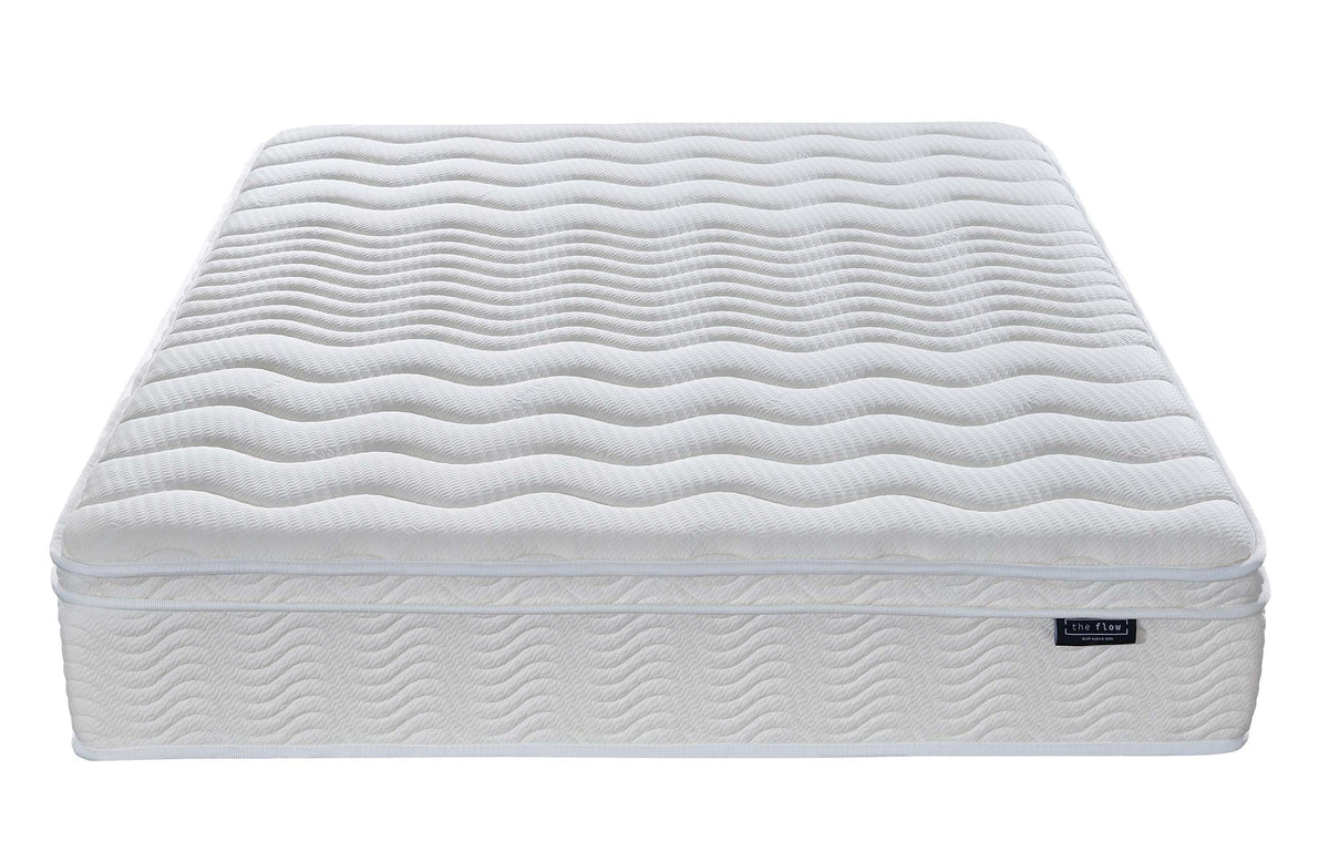 The Flow Drift Hybrid 2000 mattress front view and quilted fabric finish