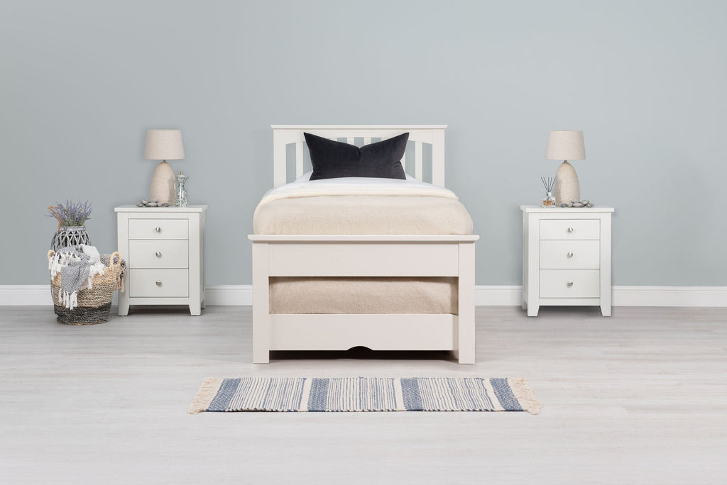 Heywood Soft White Solid Wood Guest Bed (Low Foot End) - 3ft Single - The Oak Bed Store