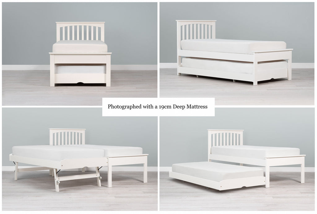 Heywood Soft White Solid Wood Guest Bed (Low Foot End) - 3ft Single - The Oak Bed Store