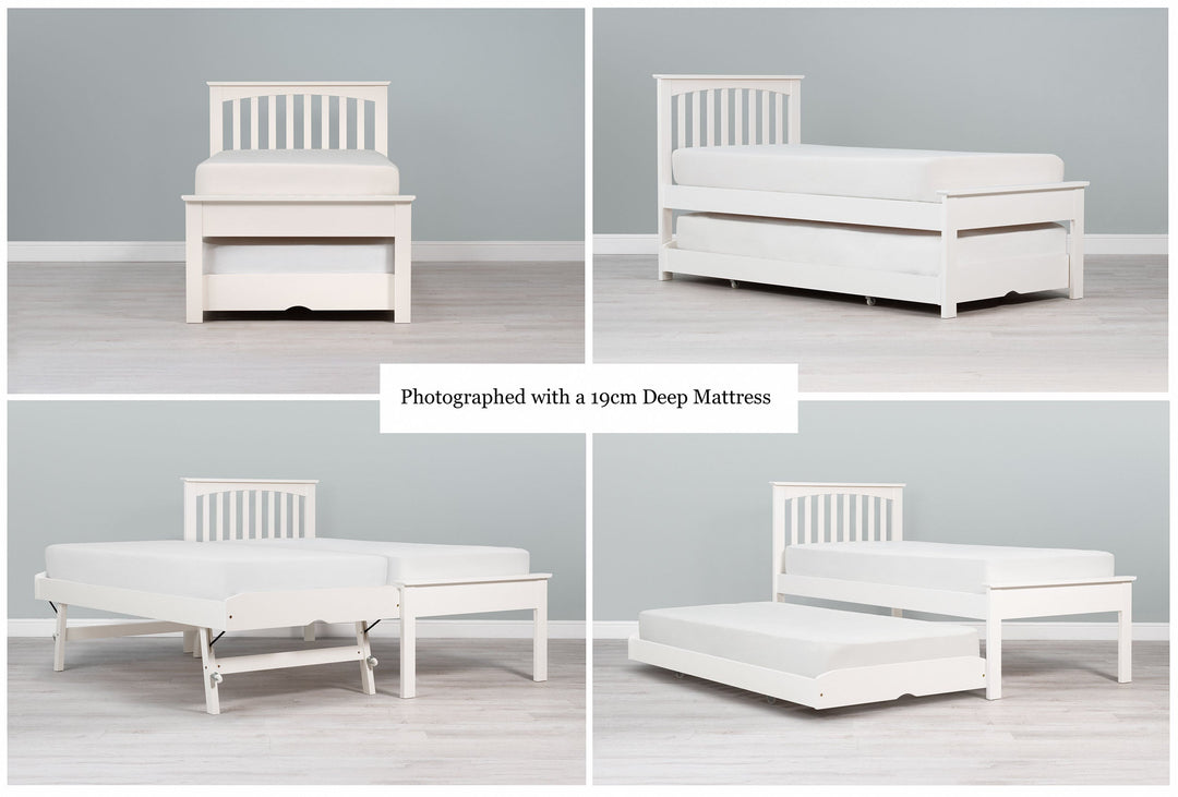 Heywood Soft White Solid Wood Guest Bed (Low Foot End) - 3ft Single - The Oak Bed Store