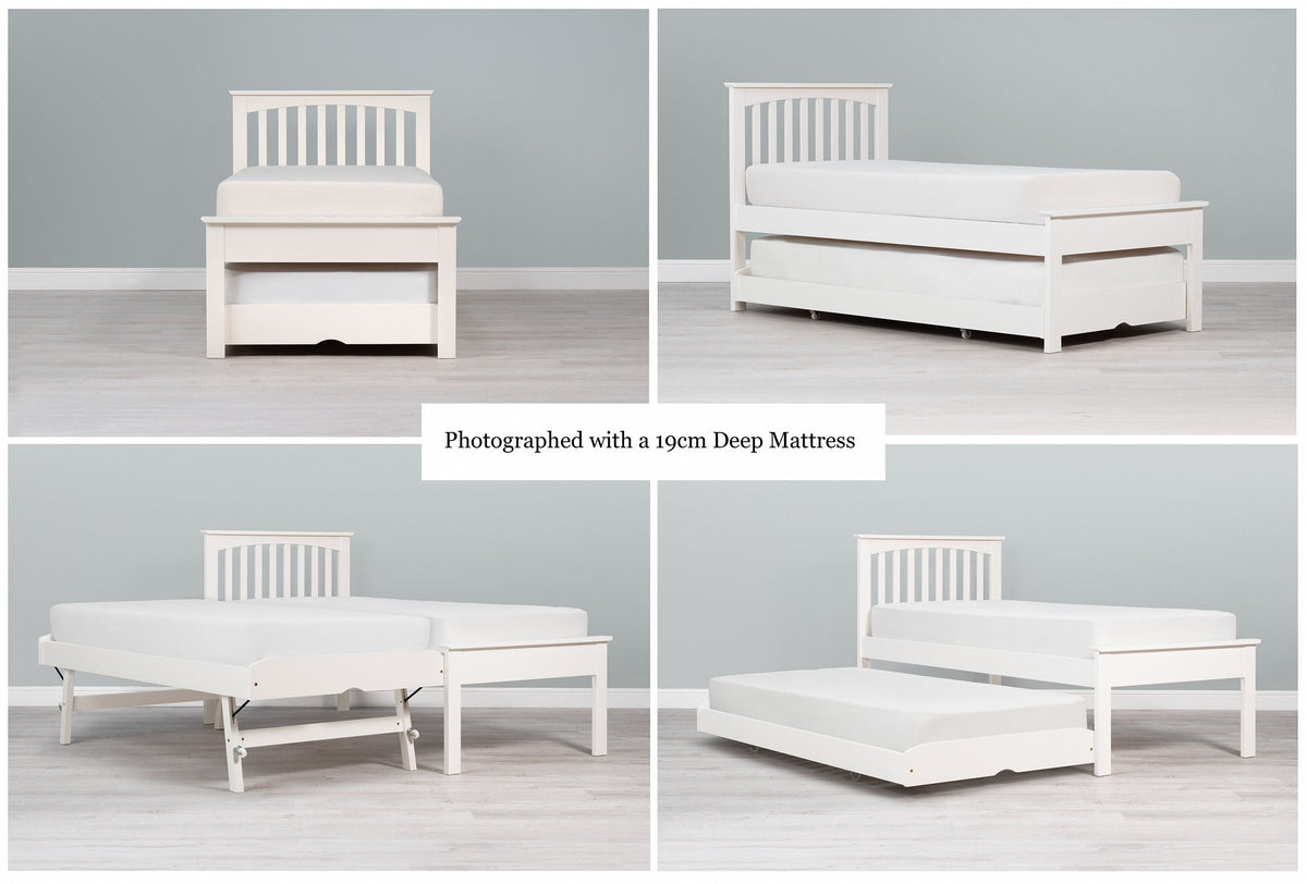 Heywood Soft White Solid Wood Guest Bed (Low Foot End) - 3ft Single - The Oak Bed Store