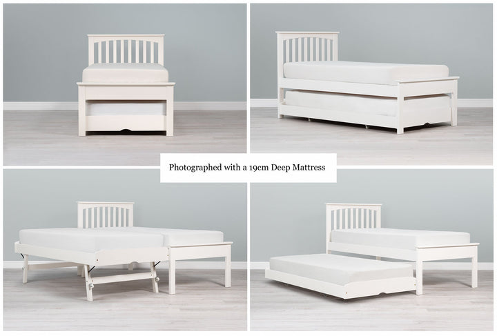 Heywood Soft White Solid Wood Guest Bed (Low Foot End) - 3ft Single - The Oak Bed Store