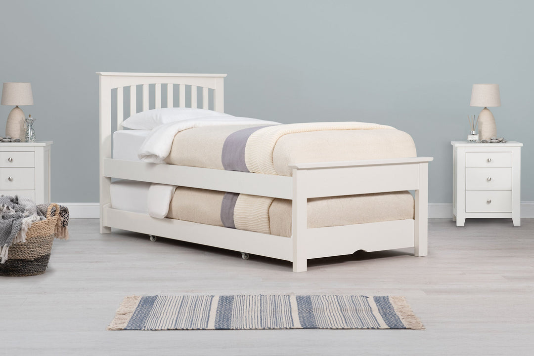 Heywood Soft White Solid Wood Guest Bed (Low Foot End) - 3ft Single - The Oak Bed Store