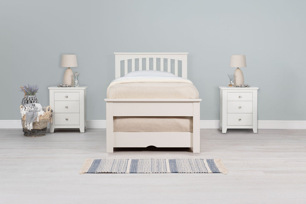 Heywood Soft White Solid Wood Guest Bed (Low Foot End) - 3ft Single - The Oak Bed Store