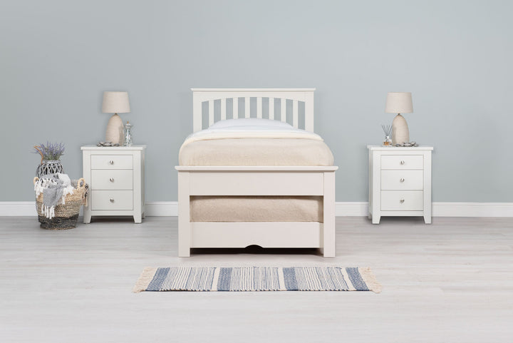 Heywood Soft White Solid Wood Guest Bed (Low Foot End) - 3ft Single - The Oak Bed Store