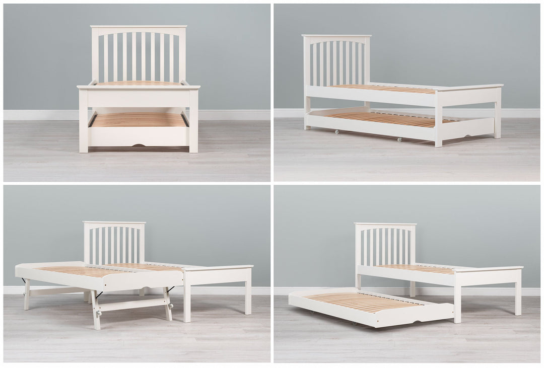 Heywood Soft White Solid Wood Guest Bed (Low Foot End) - 3ft Single - The Oak Bed Store