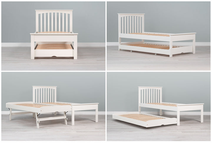 Heywood Soft White Solid Wood Guest Bed (Low Foot End) - 3ft Single - The Oak Bed Store