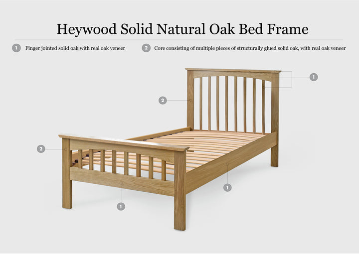 Heywood Solid Natural Oak Bed Frame - 2ft6 Small Single - The Oak Bed Store