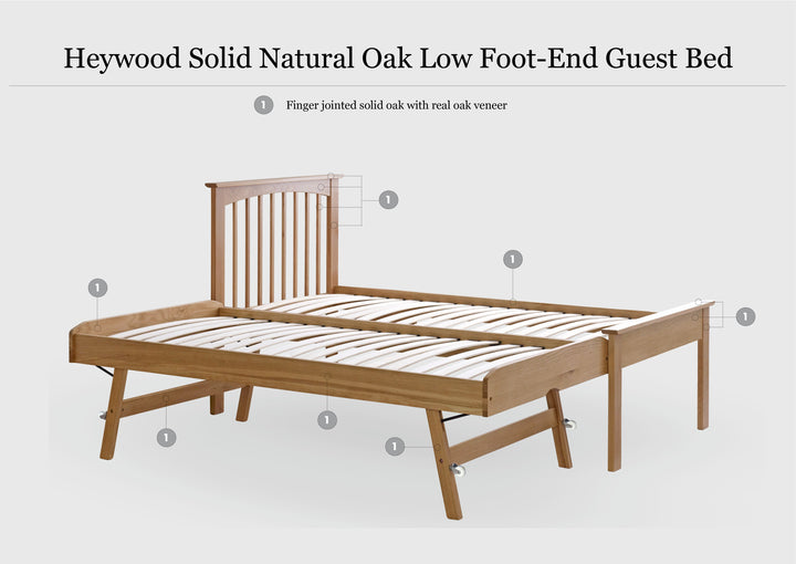 Heywood Solid Natural Oak Guest Bed (Low Foot End) - 3ft Single - B GRADE - The Oak Bed Store