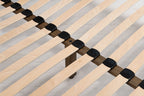 Mayfair solid walnut double bed centre rail close-up, showing the sprung slat holders and central support leg