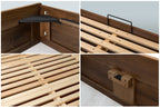 Mayfair solid walnut king size ottoman bed construction details: corner bracket, retainer bar, slats and rail support