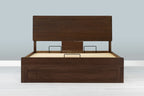 Mayfair solid walnut king size ottoman bed frame without a mattress, front view from the foot of the bed