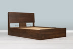 Mayfair solid walnut super king ottoman bed frame without a mattress, angled view showing the slatted base