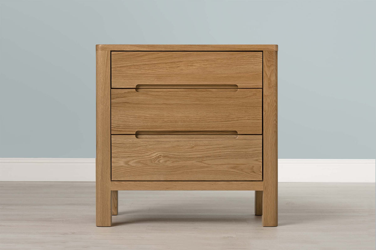 Natural Oak 2+1 Drawer Bedside Table - Style 1 - The Oak Bed Store