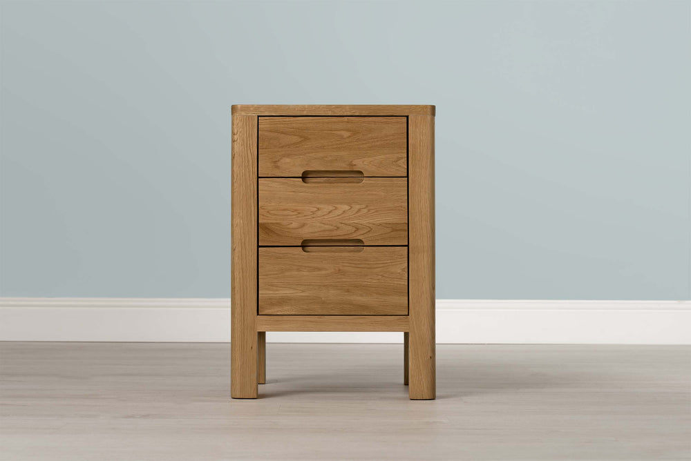 Natural Oak 2+1 Drawer Bedside Table - Style 1 - The Oak Bed Store