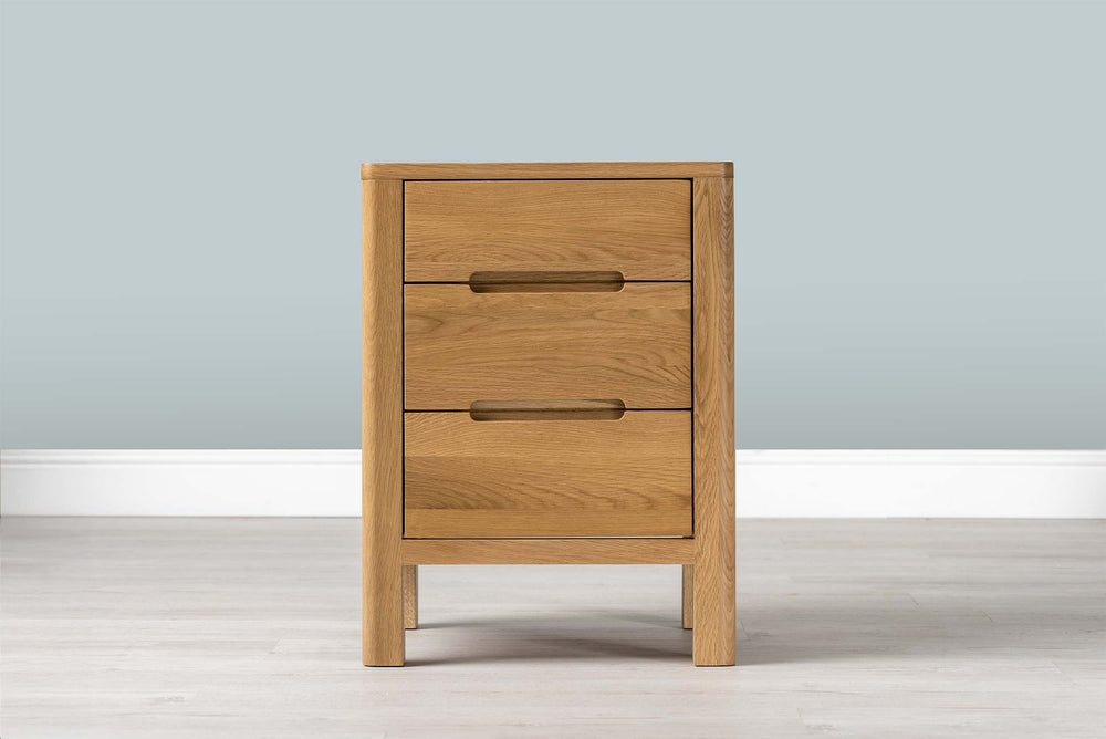 Natural Oak 2+1 Drawer Bedside Table - Style 1 - The Oak Bed Store