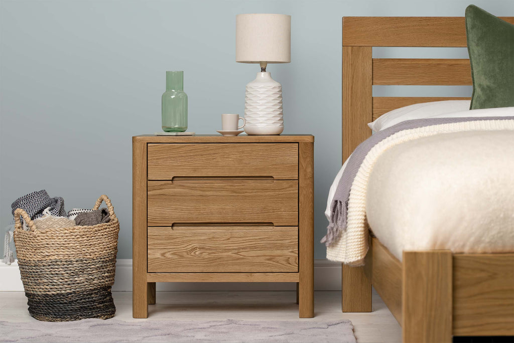 Oak 2+1 Drawer Bedside Table Style 1 Wide