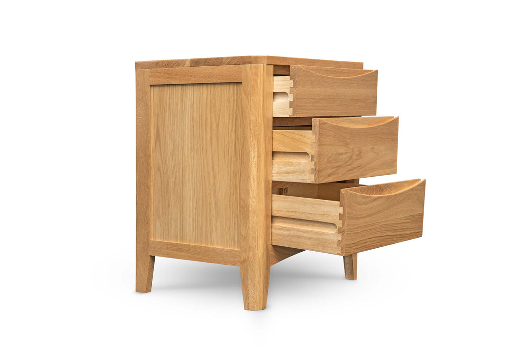 Natural Oak 2+1 Drawer Bedside Table - Style 2 - The Oak Bed Store