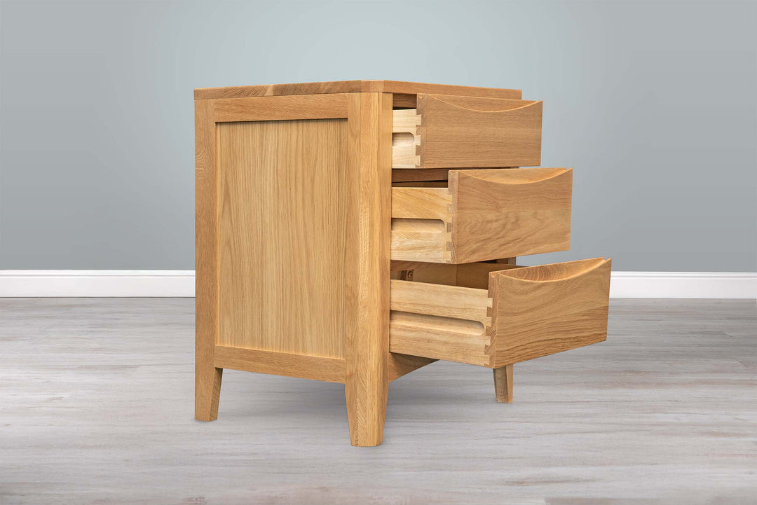 Natural Oak 2+1 Drawer Bedside Table - Style 2 - The Oak Bed Store