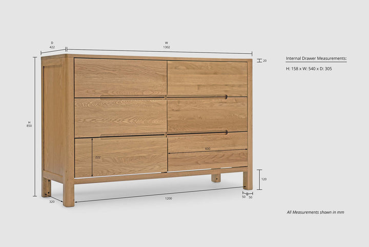 Natural Oak 6 Drawer Chest of Drawers - Style 1 - The Oak Bed Store