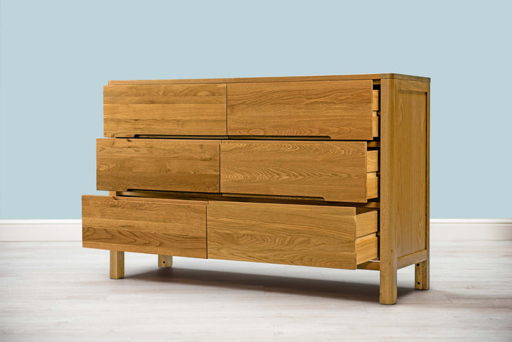 Natural Oak 6 Drawer Chest of Drawers - Style 1 - B GRADE - The Oak Bed Store