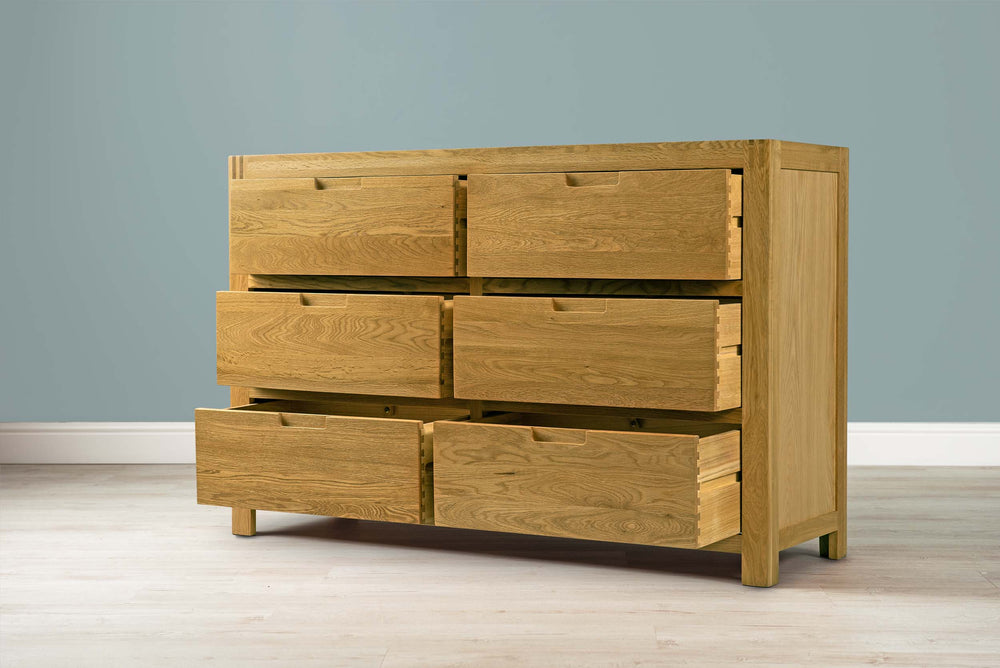 Natural Oak 6 Drawer Chest of Drawers - Style 5 - B GRADE - The Oak Bed Store