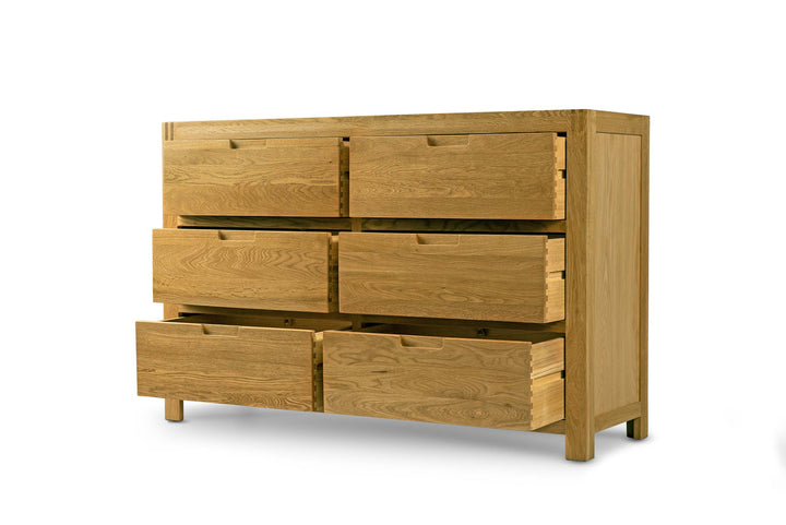 Natural Oak 6 Drawer Chest of Drawers - Style 5 - B GRADE - The Oak Bed Store