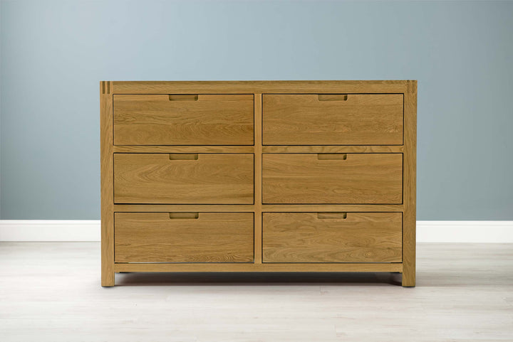 Natural Oak 6 Drawer Chest of Drawers - Style 5 - B GRADE - The Oak Bed Store