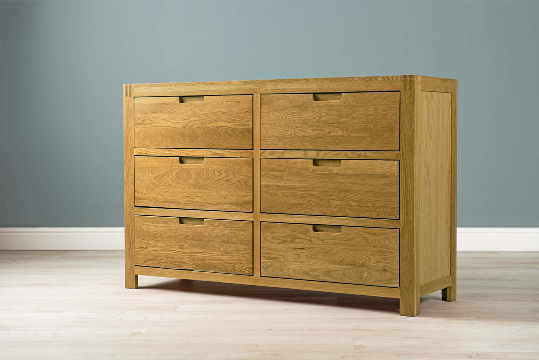 Natural Oak 6 Drawer Chest of Drawers - Style 5 - B GRADE - The Oak Bed Store